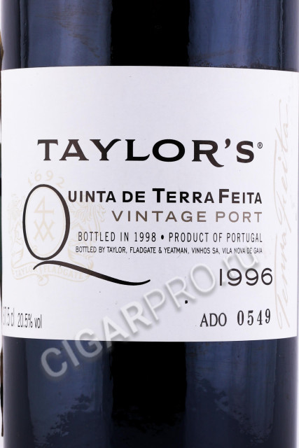 этикетка портвейн taylors quinta de terra feita vintage port 1996 0.375л