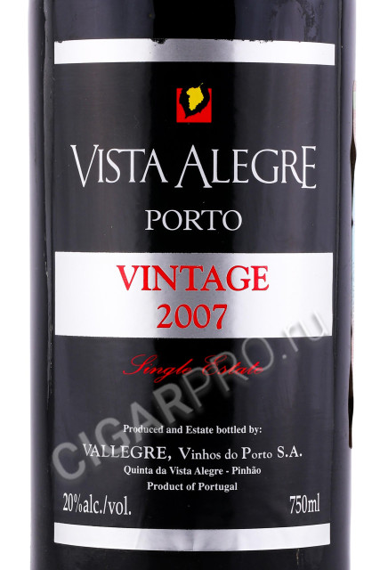 этикетка портвейн vista alegre vintage 2007 years 0.75л