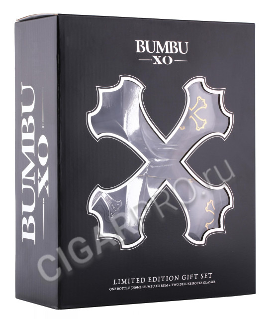 подарочная упаковка ром bumbu xo 0.7л + 2 бокала