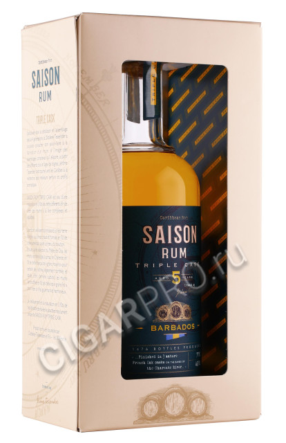 подарочная упаковка ром saison barbados triple cask 5 years old 0.7л