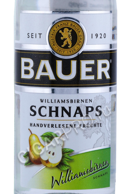 этикетка шнапс schnaps bauer williamsbirnen 0.05л