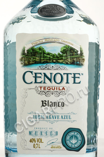 этикетка tequila cenote anejo cristalino 100% agave