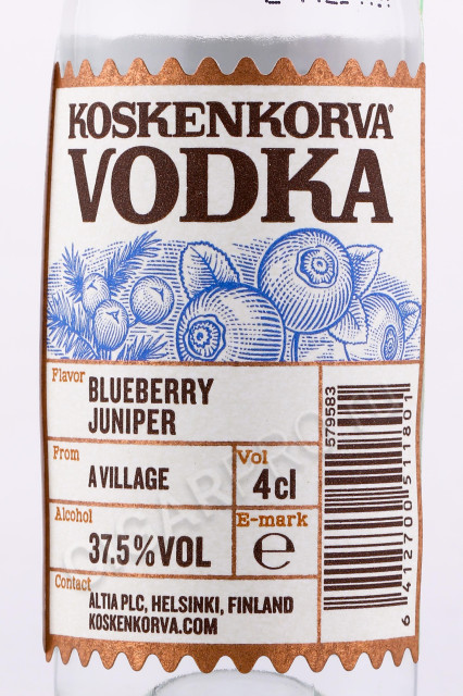 этикетка водка koskenkorva blueberry juniper 0.04л