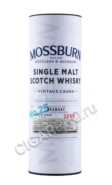 подарочная туба виски mossburn vintage casks no.25 ardmore 2008 0.7л