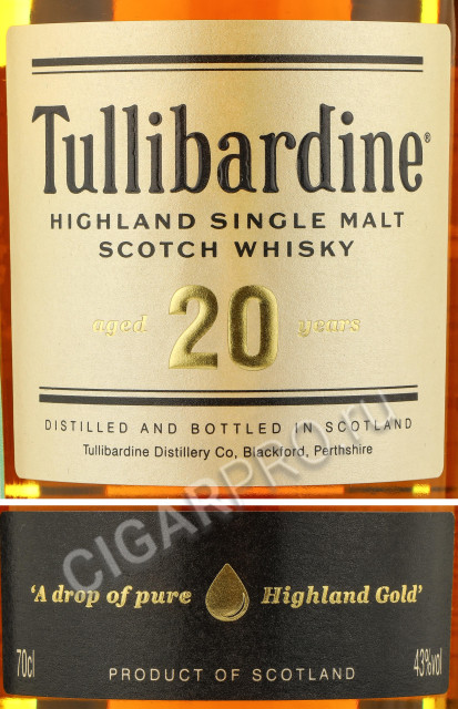 этикетка tullibardine 20 years old