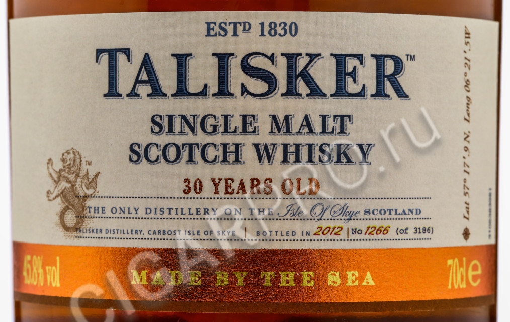 этикетка talisker 30 years 0.7 l