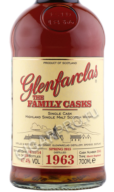 этикетка виски glenfarclas family casks 1963г 0.7л