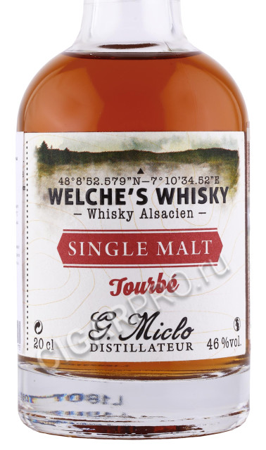 этикетка виски welches distillery g miclo single malt tourbe 0.2л