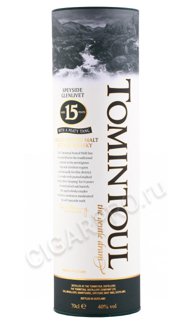 подарочная туба виски tomintoul 15 years old peaty tang 0.7л