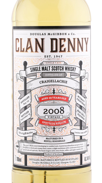 этикетка виски clan denny craigellachie 0.7л