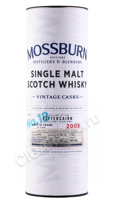 подарочная туба виски mossburn vintage casks 0.7л