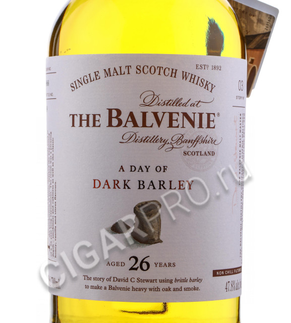 этикетка balvenie stories dark barley 26 years