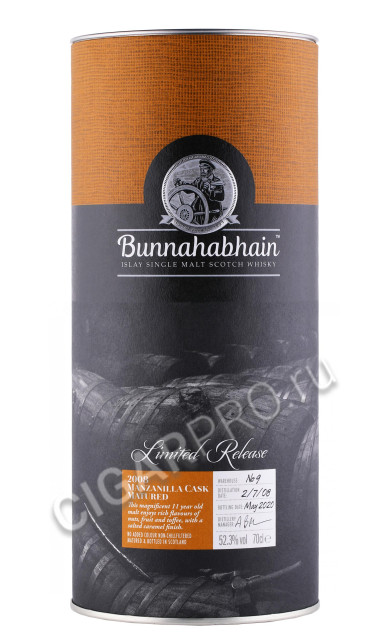 подарочная туба виски bunnahabhain 2008 manzanilla 0.7л