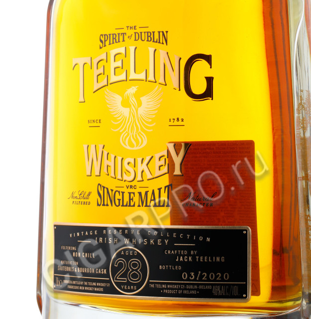 этикетка teeling irish whiskey single malt 28 yo