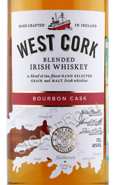 этикетка виски west cork bourbon cask 0.7л