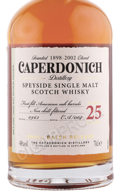 этикетка виски caperdonich 25 year old 0.7л