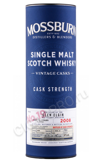 подарочная туба виски mossburn vintage casks no 19 glen elgin 2008г 0.7л