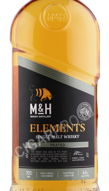 этикетка виски m&h classic elements peated 0.7л