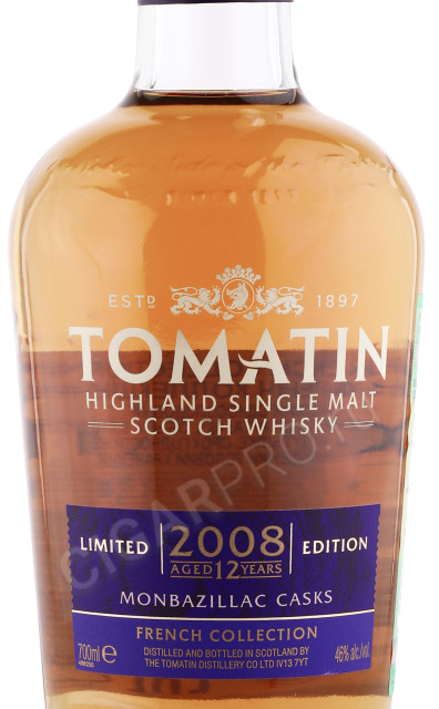 этикетка виски tomatin limited edition french collection monbazillac casks 2008г
