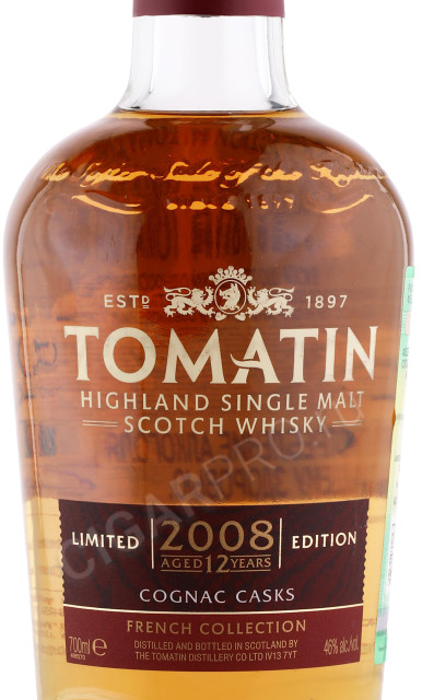 этикетка виски tomatin 12 year old cognac casks 0.7л