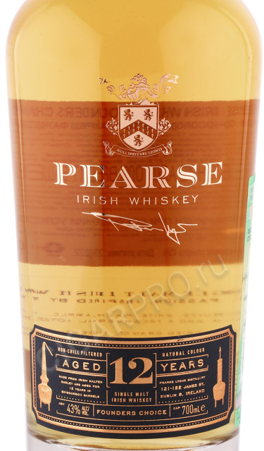 этикетка виски pearse irish founders choice 12 years old 0.7л