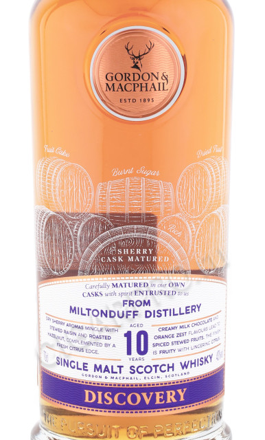 этикетка виски gordon & macphail discovery miltonduff 10 years 0.7л