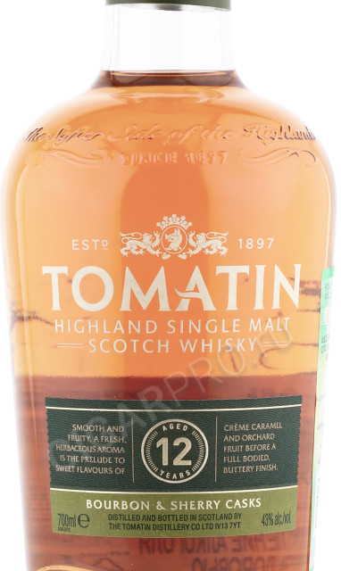 этикетка виски tomatin 12 years 0.7л