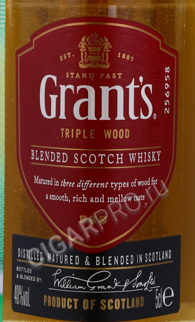 этикетка виски grants triple wood 3 years old 0.05л