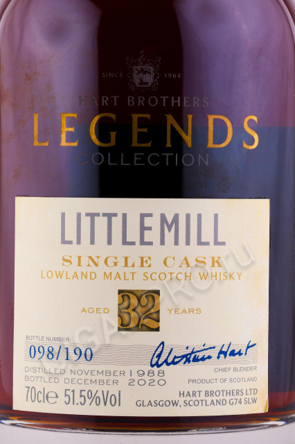 этикетка виски hart brothers legends collection littlemill single cask 32 years old 0.7л