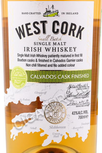 этикетка виски west cork small batch calvados cask finished 0.7л