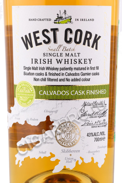 этикетка виски west cork small batch calvados cask finished 0.7л