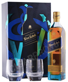 виски johnnie walker blue label 0.7л + 2 стакана в подарочной упаковке