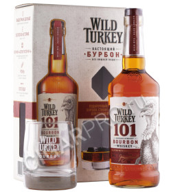виски wild turkey 101 0.7л + 1 стакан и камни в подарочной упаковке