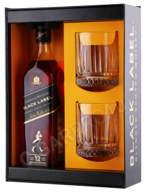 подарочная упаковка виски johnnie walker black label 0.7л +2 стакана