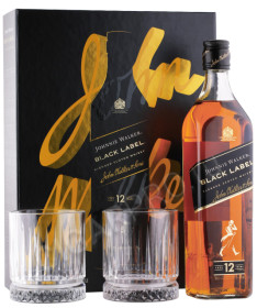 виски johnnie walker black label 0.7л +2 стакана в подарочной упаковке