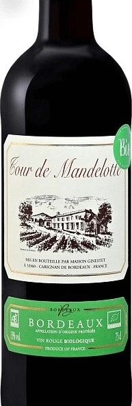 Этикетка Вино Тур де Манделотт Био Бордо 0.75л