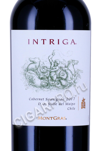 этикетка вино montgras intriga cabernet sauvignon do valle del maipo 0.75л