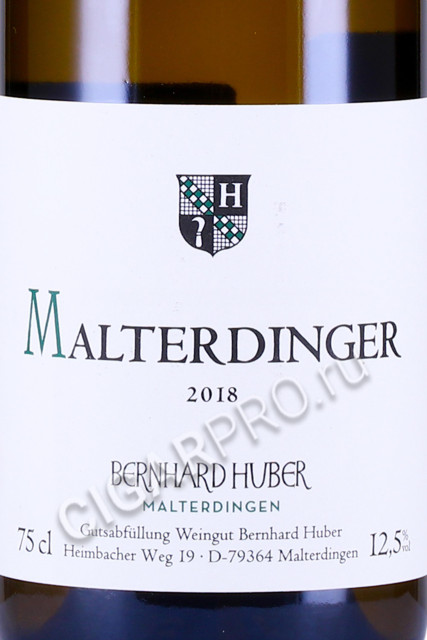 этикетка bernhard huber malterdinger weissburgunder chardonnay 0.75л