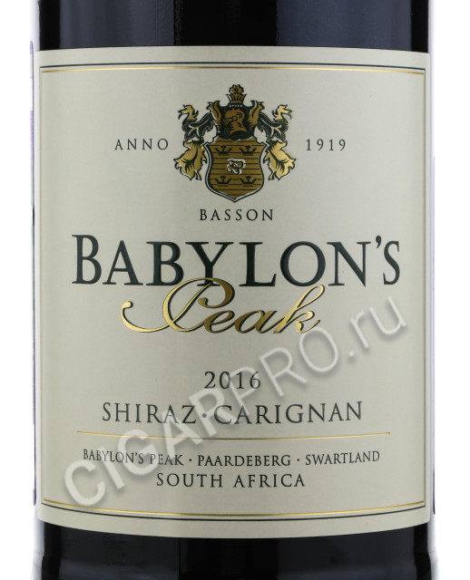 этикетка babylons peak shiraz-carignan 0.75 l