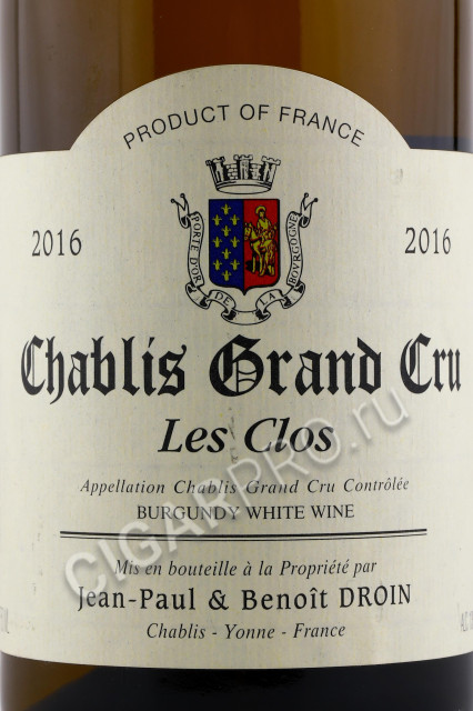 этикетка jean paul & benoit droin chablis grand cru les clos 2016 0.75л