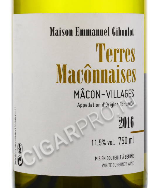 этикетка emmanuel giboulot terres maconnaises macon villages 2016 0.75 l