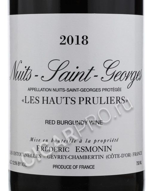 этикетка frederic esmonin nuits saint georges les hauts pruliers 2018г