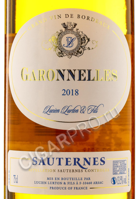 этикетка вина garonnelles sauternes