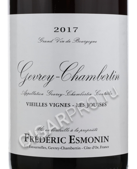 этикетка frederic esmonin gevrey chambertin les jouises vieilles vignes 2017 0.75 l