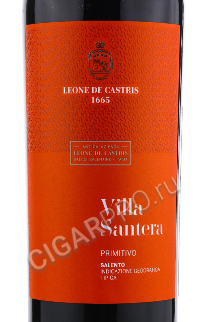 этикетка leone de castris villa santera primitivo 0.75 l