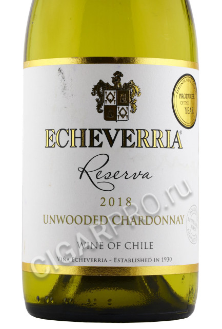 этикетка echeverria unwooded chardonnay reserva 0.75л