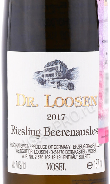этикетка вино dr loosen riesling beerenauslese 0.187л