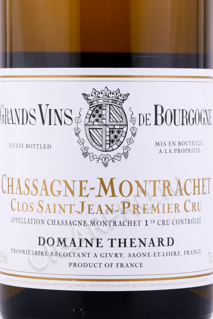 этикетка вино domaine thenard chassagne-montrachet clos saint-jean premier cru 0.75л