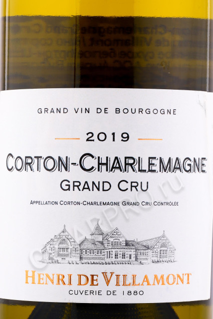 этикетка французское вино henri de villamont corton-charlemagne grand cru aoc 0.75л