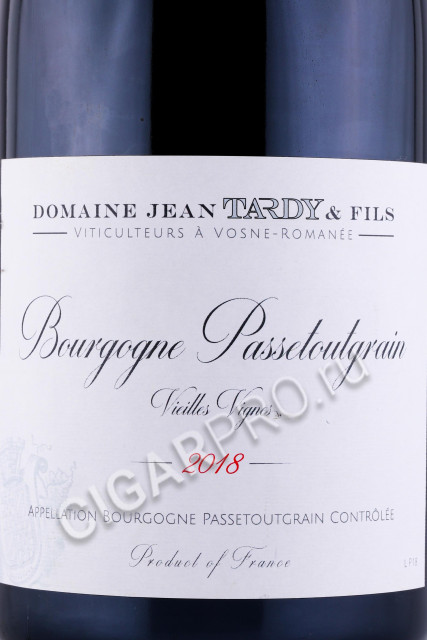 этикетка вино jean tardy & fils bourgogne passetoutgrain vieilles vignes 0.75л